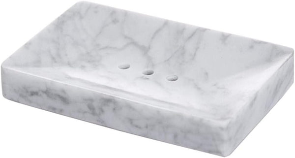 Natural Smooth Real Marble Soap Dish, Facial Sponge Holder with Draining Hole, White Carrara