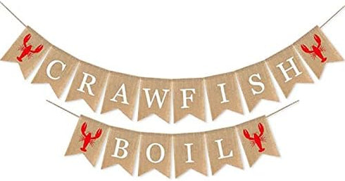 SWYOUN Burlap Crawfish Boil Banner Summer Party Supplies Lobster Theme Birthday Party Mantle