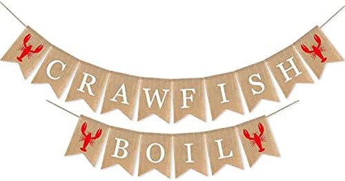 SWYOUN Burlap Crawfish Boil Banner Summer Party Supplies Lobster Theme Birthday Party Mantle