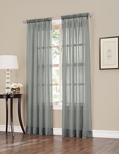 No. 918 Erica Crushed Sheer Voile Rod Pocket Curtain Panel, 51" x 63", Charcoal Gray