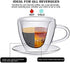 Patelai Heart Shaped Double Walled Glass Insulated Coffee Mug, 180 Ml, 6 oz Cappuccino Cup with Saucer & Spoons