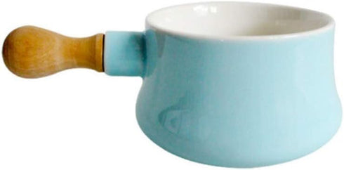 Cabilock Non-Stick Ceramic Mini Saucepan, Wooden Handle, 380ML Butter Warmer Frying Pan for Soup