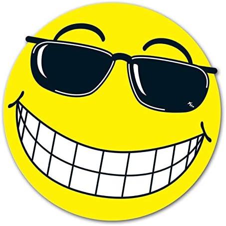 Happy Face with Sunglasses Vinyl Window Stickers, Yellow 6" (12 per Pack)