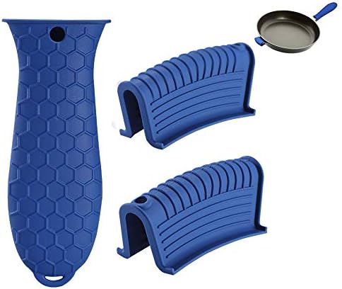 Silicone Hot Pan Handle Holder - 3Pcs Heat Resistant Non-Slip Rubber Covers for Kitchen Cookware, Blue