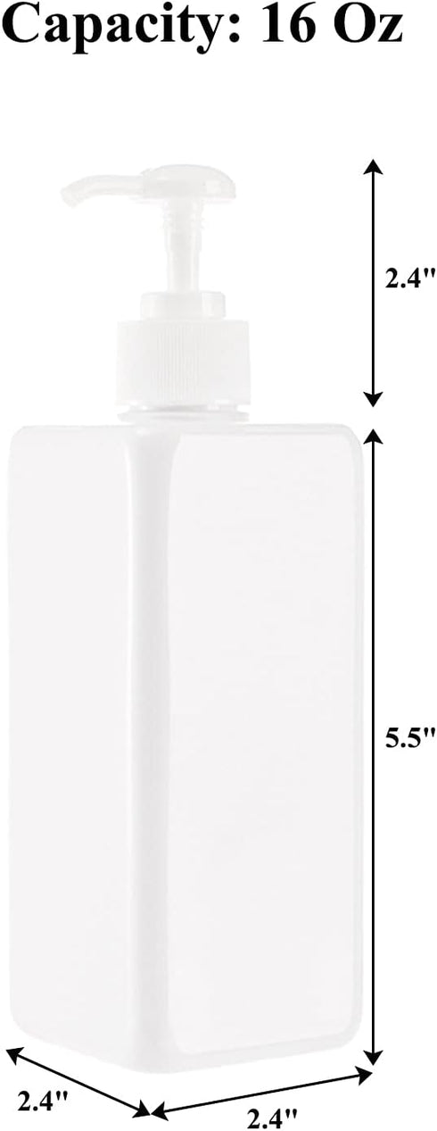 Okllen 12 Pack 16 Oz Plastic Pump Bottles, Empty Refillable Container Liquid Soap Dispenser for Shampoo, Lotion, Cleaning Products, Kitchen, Bathroom, White Square by Okllen