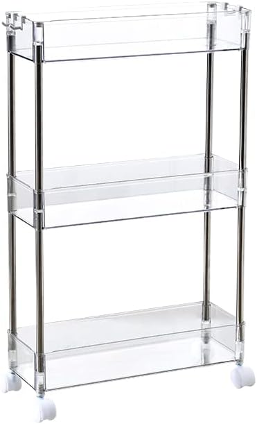 Chris.W Slim Storage Cart, 3 Tier with Wheels, Clear Bathroom Organizer for Kitchen, Laundry, Office, 5.2" W