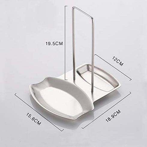 CHuangQi Kitchen Lid and Spoon Rest, Stainless Steel Cooking Spoon and Spatula Holder, 1 Set