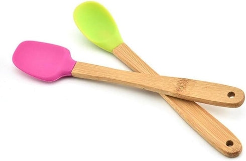 Vctitil 3 Pcs Mini Silicone Spoons, Heat Resistant Mini Stirring Spoon with Bamboo Handle for Cooking, Baking, Mixing,