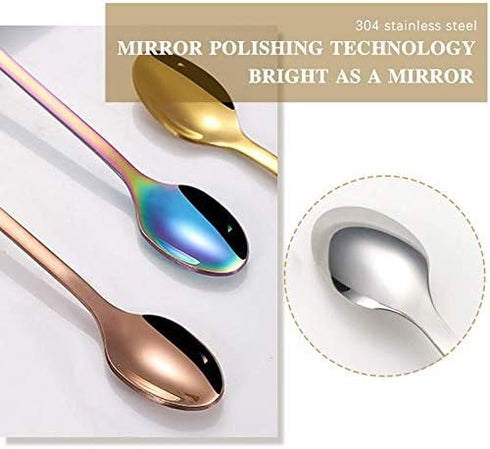 6-Pack Rainbow Colorful Coffee Spoons, Stainless Steel Teaspoon for Dessert, Espresso