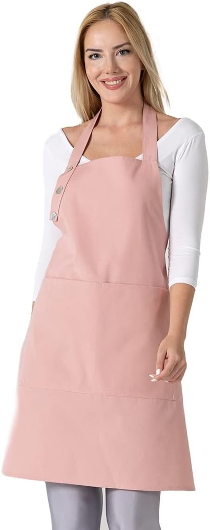 Kitchen Apron Waterdrop Resistant Cotton Apron - Adjustable Aprons for Women with Pockets, 10 Color Options