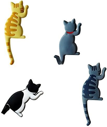 Cute Multifunction Cat Magnetic Refrigerator Sticker Fridge Magnet Hanging Hook 2 in 1 - 4pcs (Gray, Black, Yellow,