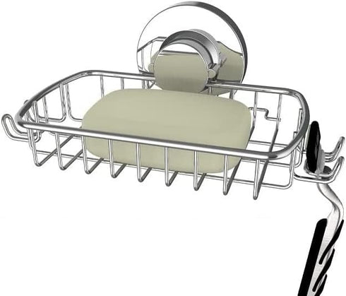 Soap Dish for Shower with Suction Cup, Rustproof 304 Stainless Steel Basket Holder with Razor Hooks for Bathroom