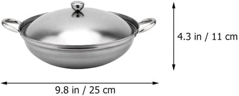KALLORY 24cm Stainless Steel Stock Pot, Stir Fry & Wok Pan with Lid for Kitchen Cooking Hot-pot