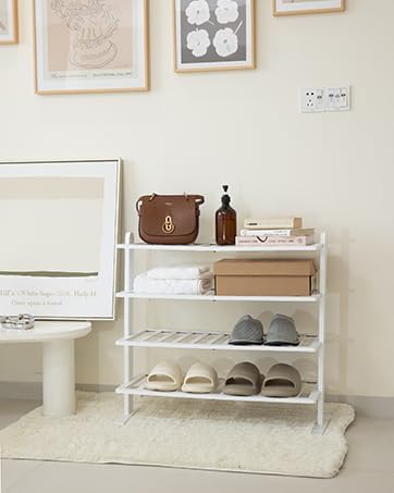 4-Tier Closet Varhomax White Shoe Rack, Bamboo Shoe Rack Organizer for and Entryway, Thick Wooden Free Standing Shoe