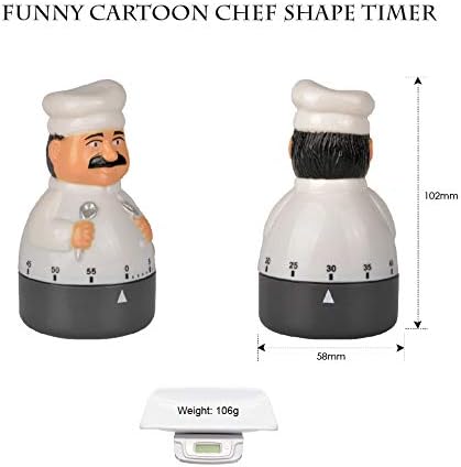 Kitchen Timer | 60 Minutes Countdown Mechanical Timer | Chef Shaped Alarm Clock for Cooking, Baking, Kids