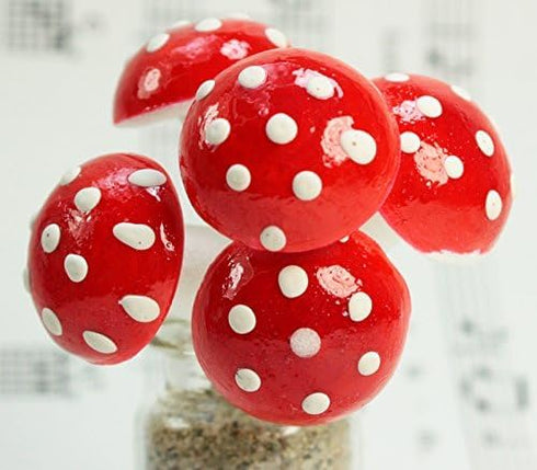Set 10 (218-0114) Meyer Imports Red - Large Cotton Spun Mushrooms - of - Wonderful World of Spun Cotton Mushrooms!