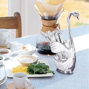 Coffee Spoon Stand, Decorative Swan Base Holder Metal Coffee Dessert Dinner Set Teaspoon Fruit Dessert Flatware Swan Base Holder (silvery white)
