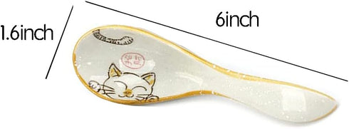 5pcs Ceramic Soup Spoons Lucky Cat Hand Painted Dessert Spoons