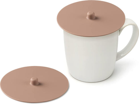 Carrotez 2 Pack Silicone Cup Cover Lids, 4.3 Inch Reusable Mug Covers for Coffee and Tea, Pink Beige