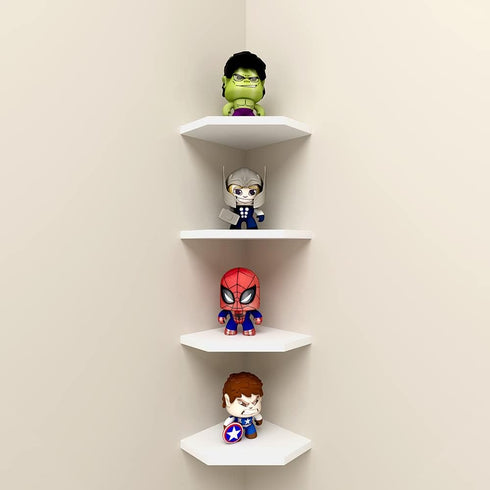 7-Inch Set 2, WELLAND Floating Corner Shelves of Wall Mounted Storage Shelf with White Finish for Bedroom, Living Room