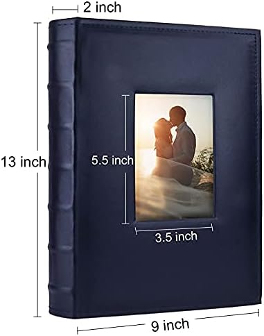 Vienrose Photo Album, 4x6 300 Photos with Memo Area, Leather Cover Large Capacity Slip-in Pictures Book, Blue