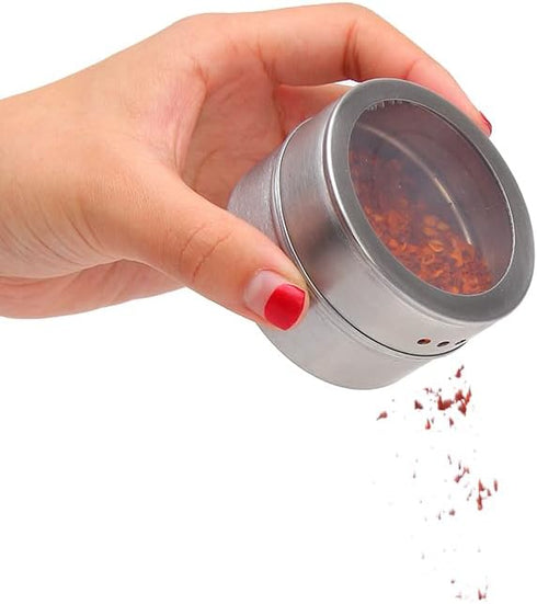 TEEM 6-Piece 75ml (2.5 oz) Countertops Stainless Steel Magnetic Spice and Condiment Organizer Kit Seasoning Jars