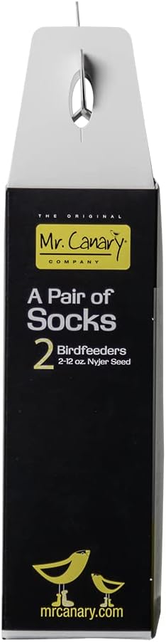 Yellow Finch Sock Feeders - Pair of Socks, 2pk, Seed-Filled All-Season Feeders, 24oz Total