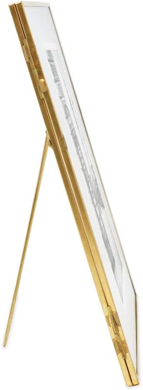 Isaac Jacobs 6x8 Antique Gold Floating Picture Frame, Vintage Style Brass and Glass, Tabletop Display with Locket
