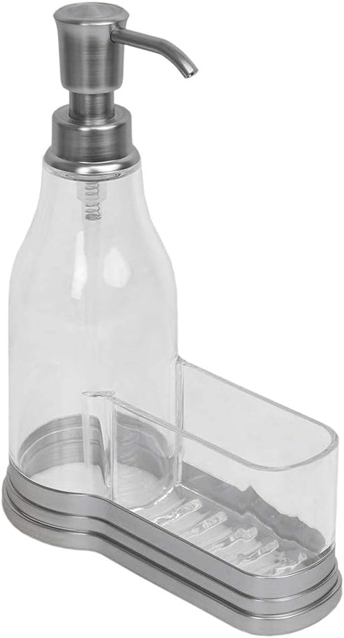 Home Basics Plastic Soap Dispenser with Fixed Sponge Holder and Brushed Steel Top, Chrome
