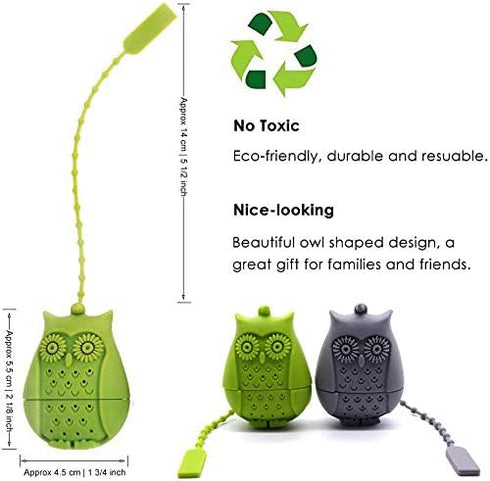 Tvoip 3Pcs Food Grade Silicone Tea Infuser Filter, Creative Cartoon Owl Tea Strainer