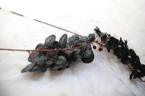Rikyo 8 Heads Faux Black Orchid, 40" Bouquets 2 Stem Phalaenopsis Fake Flowers for Home Decoration, Office Decor,