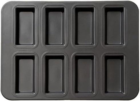 Mini Bread Pan, Carbon Steel Cake Mold, 8-Cavity Baking Pan for Mini Bars and Granola (Black)