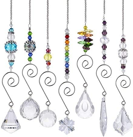 Set 7 H&D HYALINE & DORA Crystal Rainbow Suncatcher Glass Bead Chain Fengshui Hanging Pendant for Window Garden Party