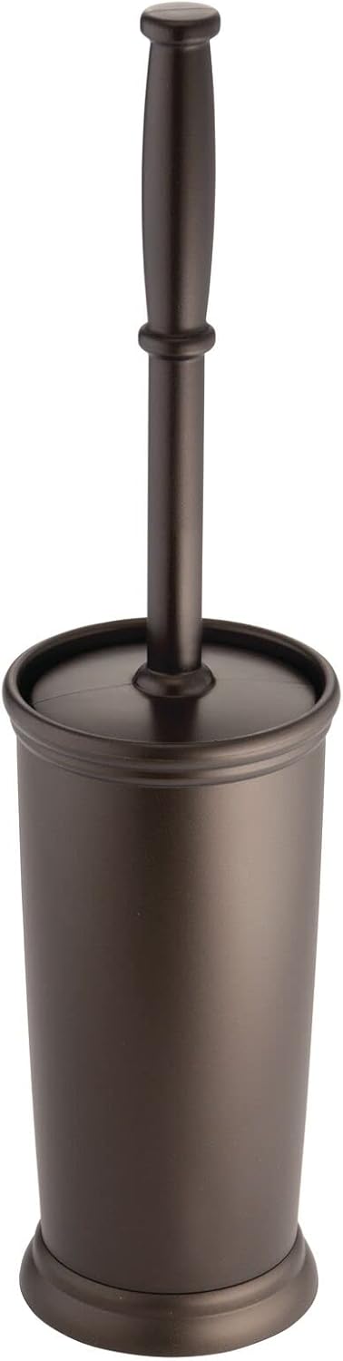 mDesign Toilet Bowl Brush and Holder - Compact Bathroom Toilet Scrubber in Modern Holder - Hyde Collection - Bronze