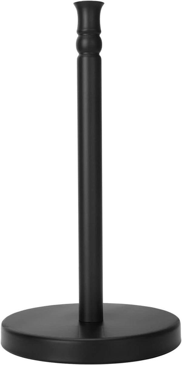 Black Paper Towel Holder Stand with Heavy Weighted Stainless Steel Base, Free Standing Holder, Matte Black
