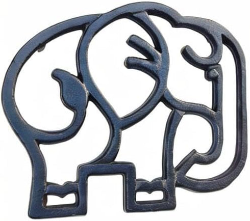 Elephant Cast Iron Trivet for Hot Pots, Kitchen & Dining Table Decor, Metal Wall Art, Black, 6.6 x 6.1 Inches