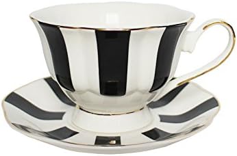 Black and White Retro Series Coffee Cup and Saucer Set - European Striped Polka Dot Mug Cake Plate