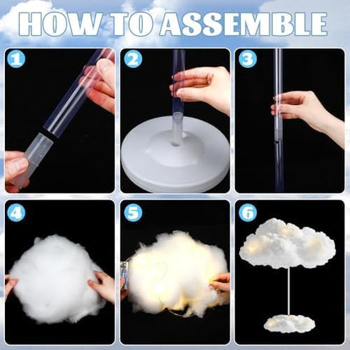 3 Set 3D Artificial Cloud LED Light Decorations Hanging Cloud Baby Shower Table Centerpiece DIY Kit for Ceiling Room
