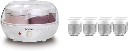 Euro Cuisine YM80 Yogurt Maker,White & Glass Jars for Yogurt Maker, Set of 8