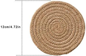 Gracelife 6pcs Cup Mat Set, Pure Cotton Thread Weave Round Drink Hot Pads, Absorbent Coasters (Jute color)