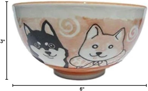 Japanese Shiba Dog Large Rice Bowl 6.3 Inches Diameter, Multipurpose Donburi Soup Noodle Serving Bowl