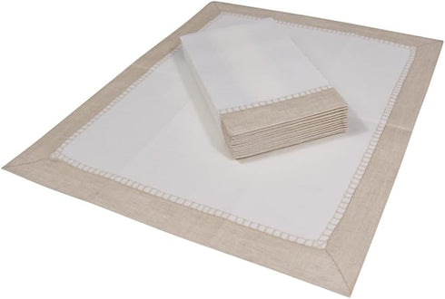 Packs 12 Caspari Linen Border Paper Linen Guest Towel Napkins in Natural, Two