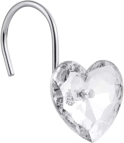 Actpe Decorative Crystal Heart Shape Shower Curtain Hooks, Pack of 12 Rust Resistant Bling Holders