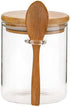 123Arts Glass Container Sugar Bowl, Spice Jar Food Storage with Wooden Lid and Spoon
