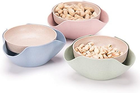 Bamboo's Grocery Double Dish Snack Bowl for Pistachios, Peanuts, Edamame, with Shell Storage, Green