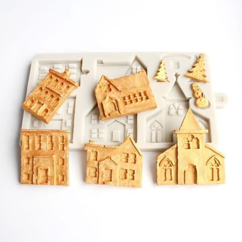 3D Christmas Tree House Silicone Mold for Fondant Cake Decor, Chocolate Sugarcraft Gingerbread Baking Mould