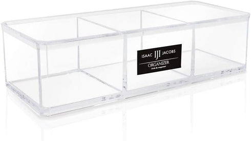 Isaac Jacobs Clear Acrylic 3 Section Organizer - Three Compartment Drawer Tray for Office & More