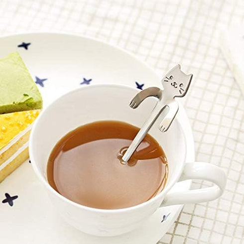 10PCS Stainless Steel Cute Mini Cat Spoon for Tea, Coffee, Dessert, Sugar, Ice Cream, etc (11.5cm/4.5inch) Silver