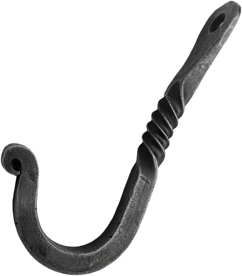 Hand Forged Twisted Wrought Iron Wall Hook, Black Antique Finish Handmade Coat Hook for Kitchen Towel Rack
