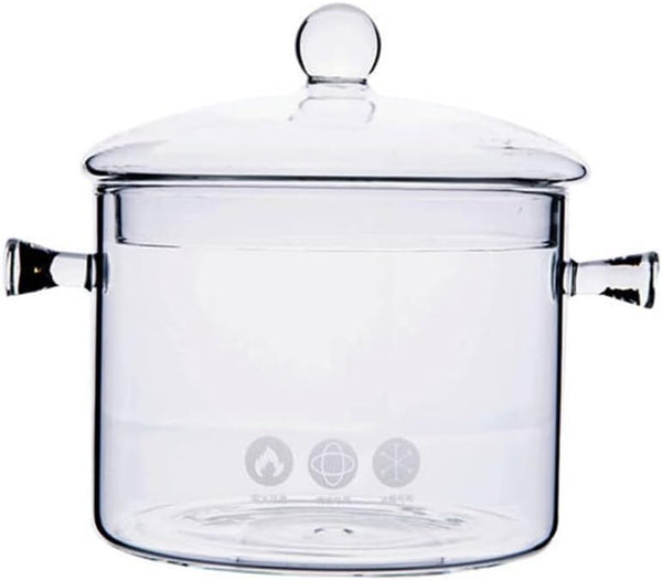 YARDWE Clear Glass Cooking Pot, Glass Saucepan for Noodles, Soup, Salad